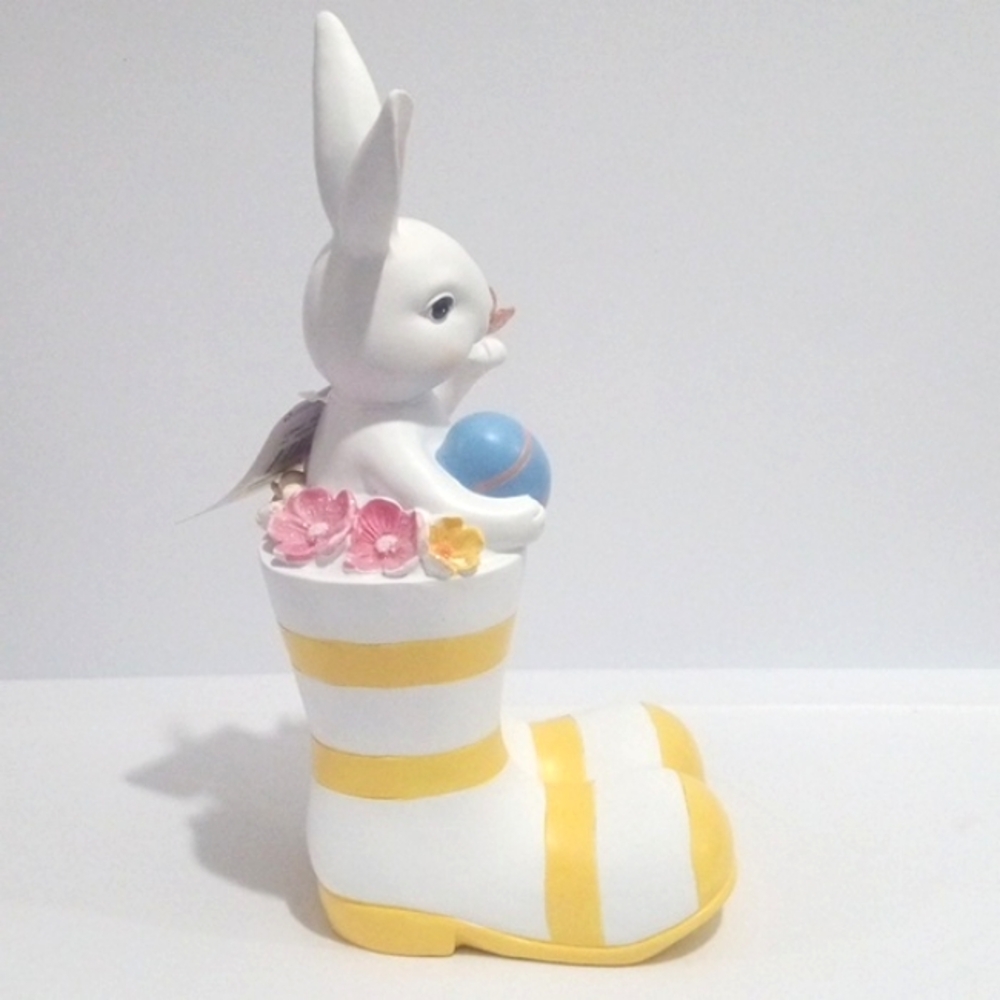 EASTER TEA PARTY SPRING WHITE YELLOW BUNNY RABBIT FIGURINE SIZE 12 INCHES NWT - Picture 3 of 4